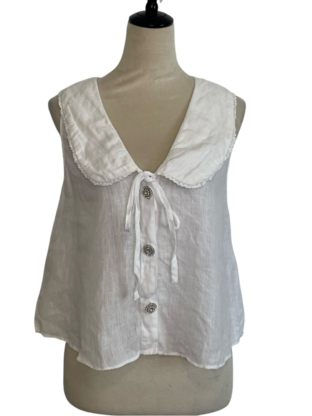 Zara White Linen Tie-Front Top